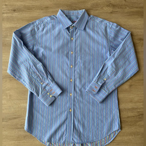 Robert Graham Mens Button Up Sz M Contrast Cuff Long Sleeve Collared‎ - Picture 1 of 12
